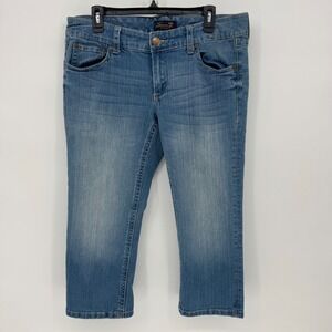 Seven7 Luxe Women's Size 14 Blue Wash Cropped Denim Jeans Embroidered Pockets